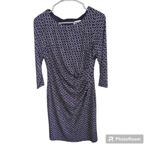 Eliza J 3/4 Sleeve Lined Side‎ Ruched Dress Navy/White Size 8